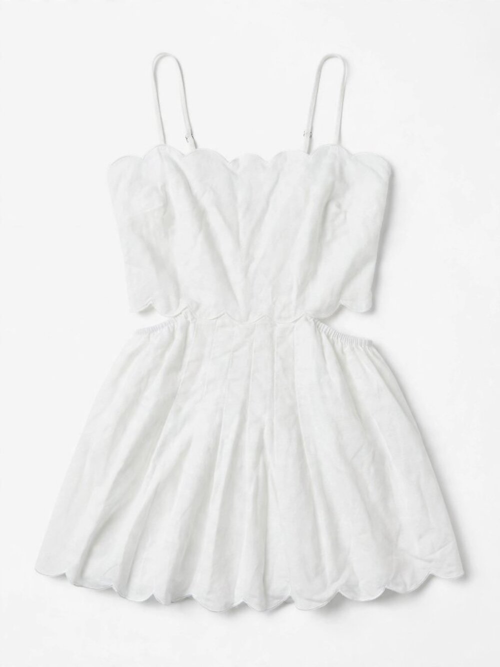 AQUA White Embroidered Scallop Midi Dress Cutout Waist — Size S